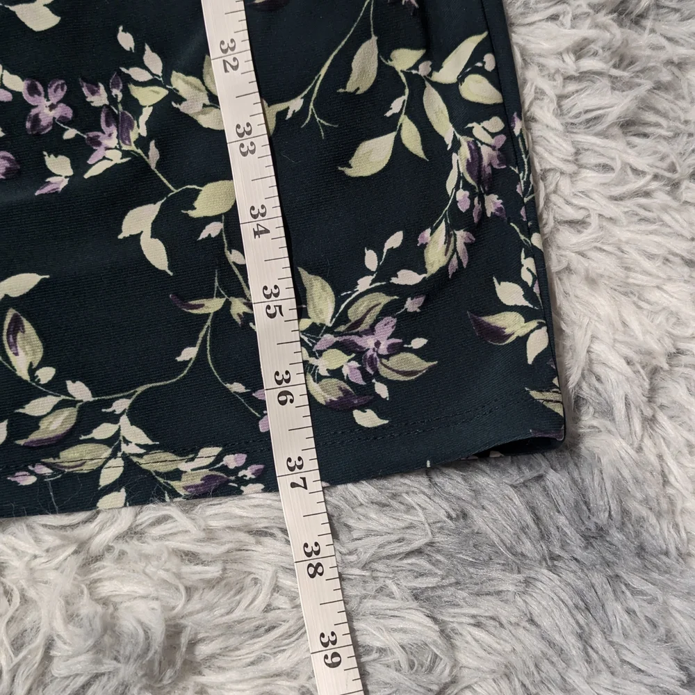 Ralph Lauren Sz10 Green with Purple Floral Pattern Side Gather Cowl Neck Dress - Picture 9 of 11